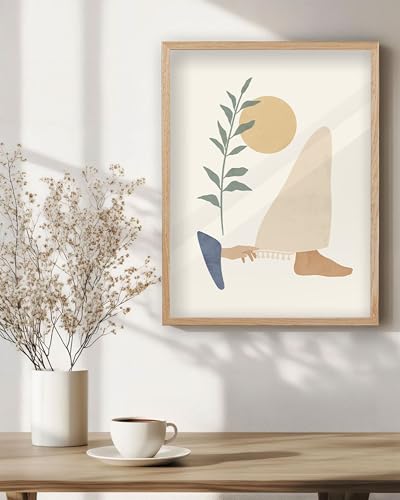 KensTro 12x16 Oak Framed Woman Touches Jesus' Robe Boho Christian Wall Art - color: Boho Jesus Heals Woman-Framed, size: 16"L x 12"W
