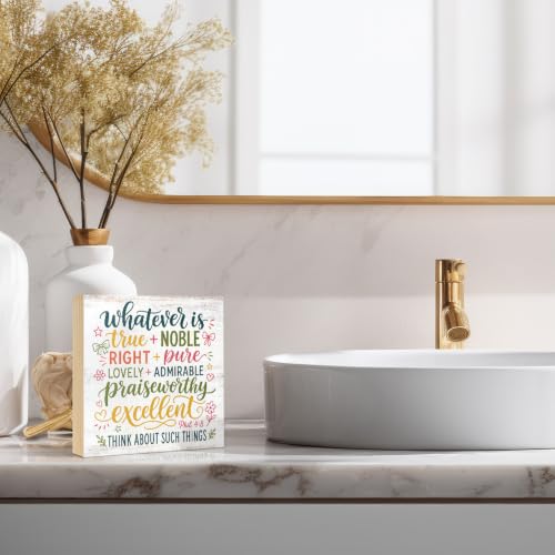 Whatever Is True Noble Right Pure Christian Wooden Box Sign Gifts - color: Rainbow