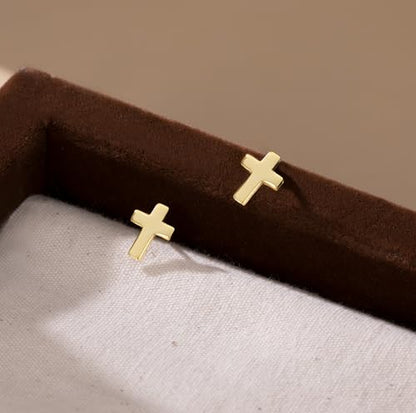 Reffeer Solid 925 Sterling Silver Cross Stud Earrings for Women Teen Small Cross Earrings Studs - color: B-Yellow