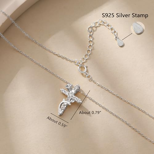 925 Sterling Silver Cross With Crown Necklace for Women 16+2 Inch - color: Silver 2