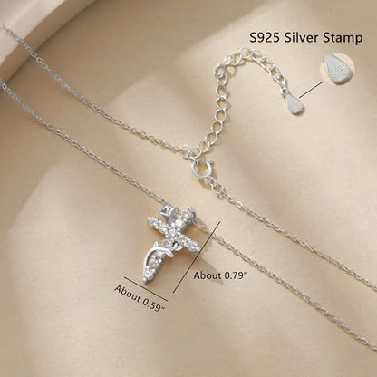 925 Sterling Silver Cross With Crown Necklace for Women 16+2 Inch - color: Silver 2