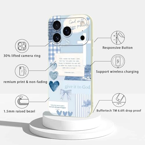 2 Pack Bible Verse Phone Case for iPhone 17 Pro max 6.9", Jesus Bow Heart Blue Pattern Aesthetic Design Cases Soft Silicone TPU Slim Shockproof Protective Bumper Phone Cover for Women - color: Heart, size: for iPhone 17 Pro max
