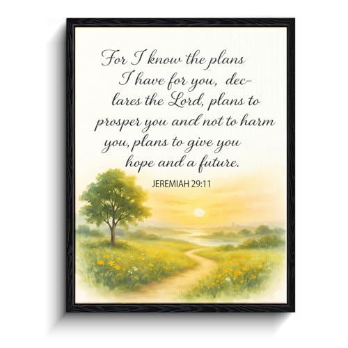 Watercolor sunset path and tree, “Plans to give you hope and a future” Jeremiah 29:11 Christian wall decor, matte framed wall art for nursery or living room, graduation gift, 8x10 inch - color: jeremiah 29:11【Framed】, size: 8"L x 10"W