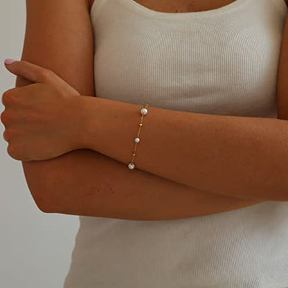 18K Gold Plated Pearl Beaded Cross Bracelets for Women Adjustable - color: Multi Pearls Beads-Gold