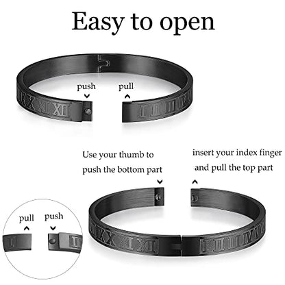 WFYOU Stainless Steel Bracelets for Men Gold Cuff Bracelet Birthday Gifts - color: Black 8