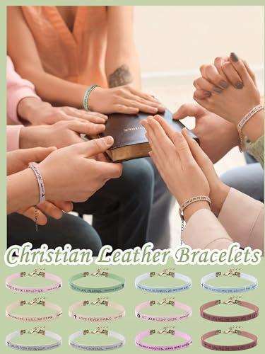 Sureio 15 Pcs Christian Bracelet Scripture Bible Verse Gift - color: Neutral Colors