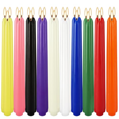 30 Pcs 10 Inch Dripless Taper Candles, Unscented Colorful Long Candles Sticks for Holiday Celebration Display, Home Decor, Dinner, Festival, and Party Decoration. - color: Multicolored-30