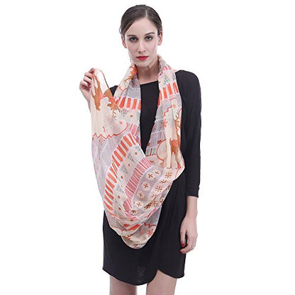 Lina & Lily Holiday Christmas Pattern Print Women's Infinity Scarf Lightweight - color: Multi, Xmas Reindeer