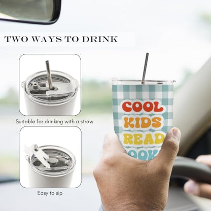 Blue Gingham Cool Kids Read Books 20oz Travel Coffee Mug Tumbler - color: cool