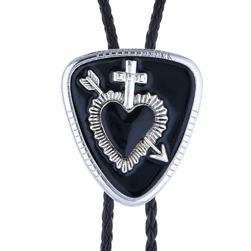 GelConnie Bolo Tie for Women Heart Cowboy Necktie Flower Gothic Mens Bolo Ties Bolero Necklace Red Western Ties for Men - color: Black White Bolo Tie