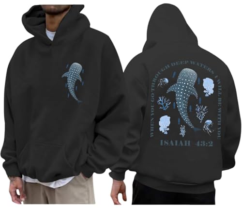 Whale Shark Hoodie & Sweatshirt When You Go Through Deep Waters Shirt Christian Bible Verse Isaiah 43 2 Shirt - color: Black-1, size: Small