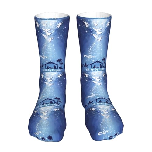Christian Christmas Nativity Scene O Holy Night Sock Womens Short Stockings Casual Sport Crew Socks for Women Men - color: Green