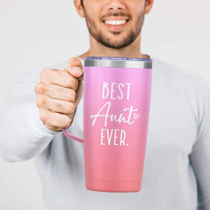 SANDJEST Best Aunt Tumbler Auntie Cup with Handle 20oz Stainless Steel Insulated Coffee Travel Mug Cups Gifts for Aunts from Niece Nephew Gift for Birthday Christmas - color: Aunt