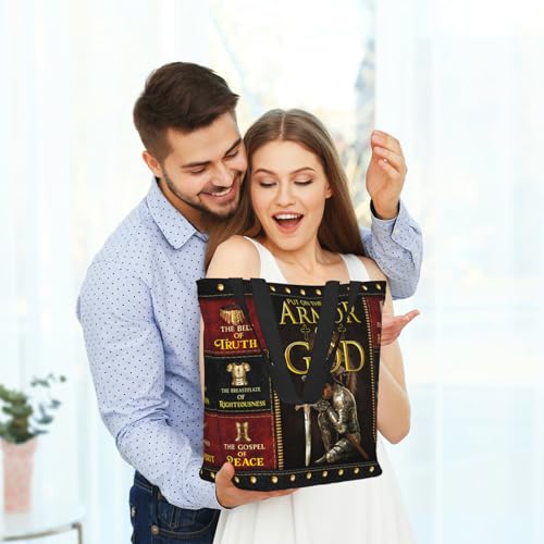 Bible Tote Bags for Women Christian Tote Bag Church Shoulder Bag Inspirational Bags With Zipper Christian Gift - color: Armor of God