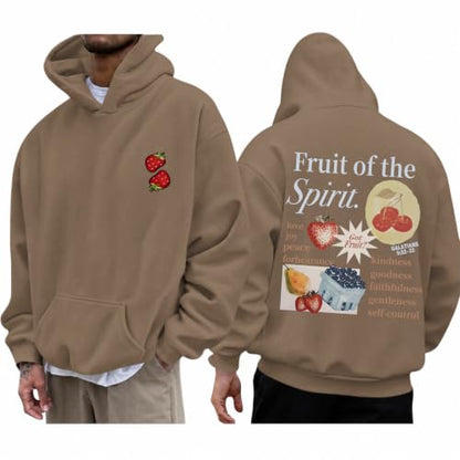 Christian Hoodies for Men Fruit of The Spirit Hoodie Jesus Religious Faith Bible Verse Sweatshirt Graphic Pullover - color: Coffee, size: XX-Large