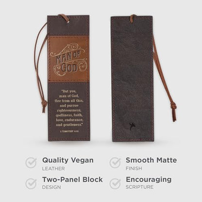 Christian Art Gifts Premium Faux Leather Bookmark for Men: Man of God - color: Brown/Man of God