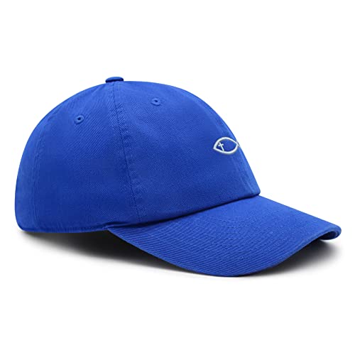 JPAK Jesus Fish Symbol Premium Dad Hat Embroidered Cotton Baseball Cap Symbol of Christianity - color: Blue