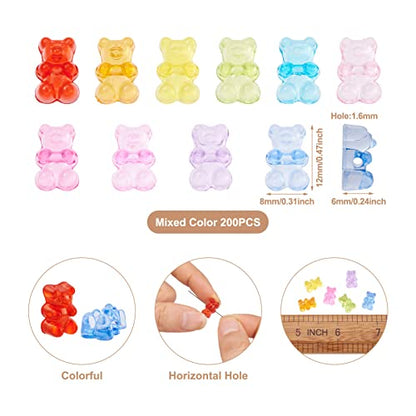 FASHEWELRY 200pcs Clear Acrylic Bear Beads Mixed Color Transparent Gummy Bear Spacer Beads Mini Cute Bears Loose Beads Bulk for Bracelet Necklace Earring Jewelry Making - color: Bear-Mixed Color 200pcs