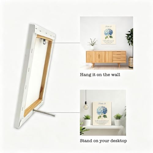 BEASTZHENG Psalm 23 Blue Hydrangea Canvas Wall Art Christian Bedroom Decor - color: Psalm 23