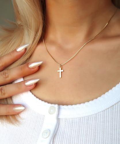 NIXMAX Small Cross Necklace for Women, 14K Gold Silver Plated Pendant - color: Gold-Simple Small Cross