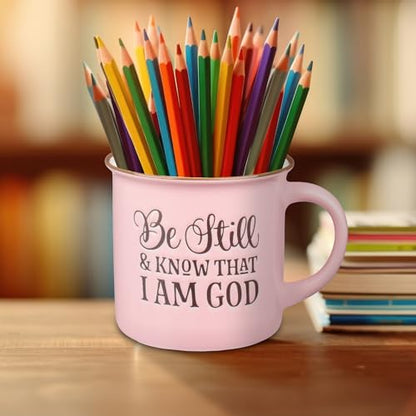 Christian Art Gifts Pink Camp Style Be Still and Know Ceramic Coffee Mug - style: Be Still & Know