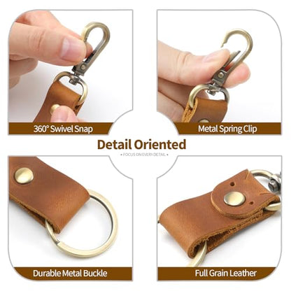 Jack&Chris Genuine Leather Keychain, Small Keychain for Man and Women, Key Holder Mens Belt Key Chain Ring, Red Brown - color: 2pack-brown