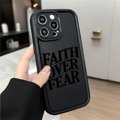 Bible Phone Case Faith Over Fear Christian Bible Verse Psalms 118:6- TPU Frame Full-Body Protective Cover for iPhone 17/16/15/14/13 Pro Max, Pro, Plus - IP 14 Plus Black - color: Black, size: iPhone 14 Plus