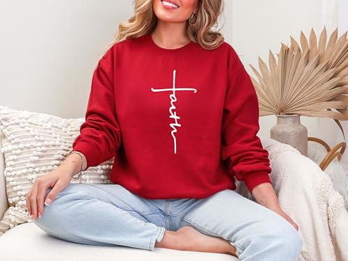 Faith Cross Sweatshirt, Christian Crewneck, Minimalist Religious Pullover, Inspirational Bible Verse Sweater, Cozy Unisex Faith Gift for Women & Me Sand