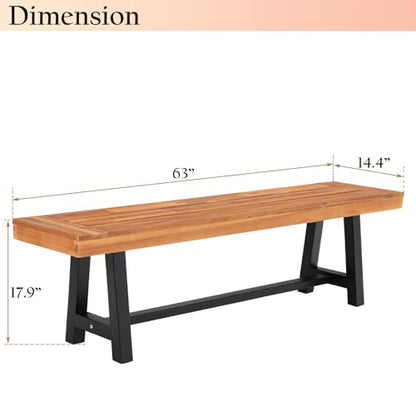 Sophia & William 63" Outdoor Wood Bench Weatherproof, Teak Finish, 2 Pack