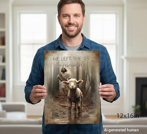 Framed Jesus Saves the Lost Lambs Canvas Wall Art,12x16in - color: Jesus Lamb, size: 16"L x 12"W