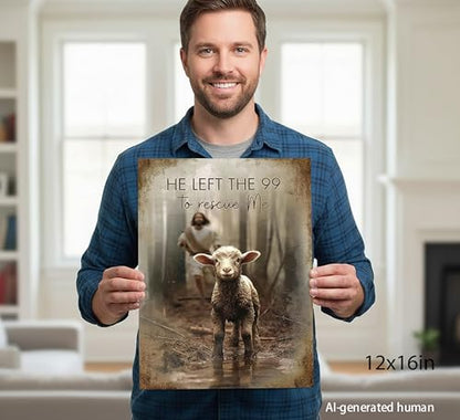 Framed Jesus Saves the Lost Lambs Canvas Wall Art,12x16in - color: Jesus Lamb, size: 16"L x 12"W