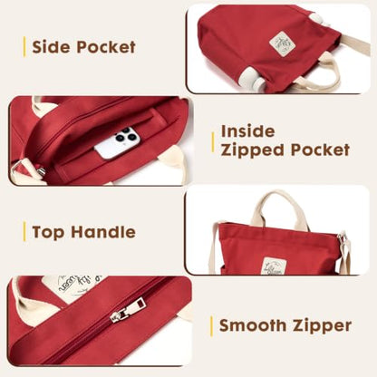 Lily queen Women Canvas Tote Handbags Casual Shoulder Work Bag Crossbody - color: Dark Red
