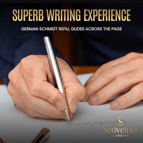 Scriveiner Silver Chrome Rollerball Pen - Stunning Luxury Pen, Real Gold Plating, Schmidt Ink Refill, Best Roller Ball Pen Gift Set for Men & Women, Professional, Executive Office, Fancy Pens - color: 10. Silver Chrome with Gold