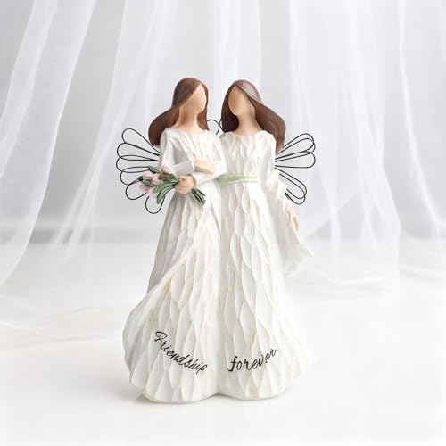 Friendship Angel Figurine Resin Statue, Best Friend Sister Gifts for Women, Sympathy Memorial Keepsake, Christmas Thanksgiving Birthday Home Decor Collectible Sculpture for Living Room Office - color: White