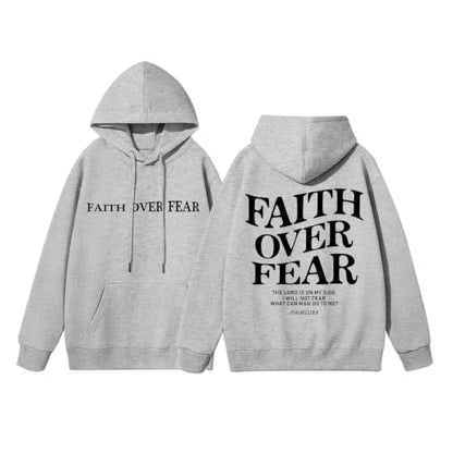 Fkatuzi Christian Faith Over Fear Hoodies For Teen Jesus Hoodie God Sweatshirt Bible Verse Religious Graphic Tops - color: Light Gray, size: 3X-Large