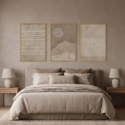 Aryroi Mid Century Modern Tan Beige Framed Canvas Wall Art Set-16"x24"x3 - color: Neutral Dot Wall Art, size: 16"L x 24"W