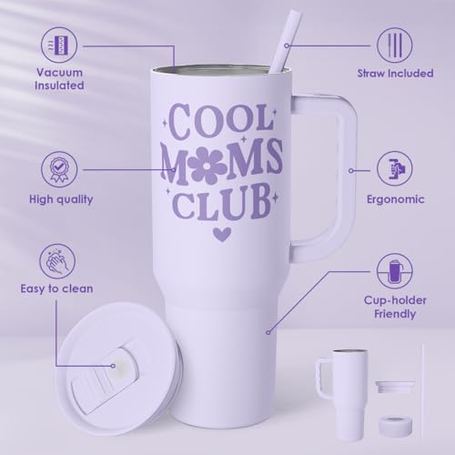 Gift for Mom - Cool Mom Club Stainless Steel Tumbler with Handle, Travel Coffee Mug for Moms - Gifts for Birthday Christmas Mothers Day, 40oz - color: Mom 7