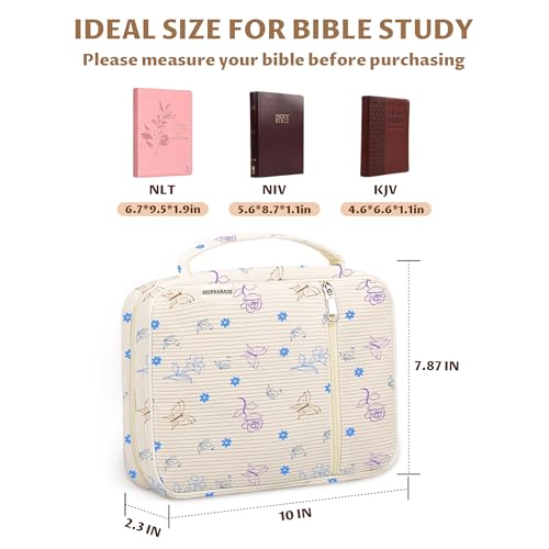 shirabags Bible Cover Case for Women, Corduroy Bible Bag Tote with Handles, Soft Floral Book Cover Large Size, Study Carrier Bag Case Christian Gifts for Women (Butterfly Floral, M)