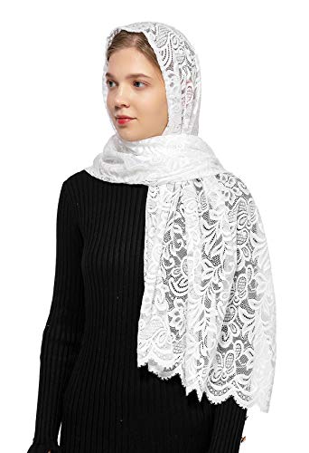 Wgior Rectangular Chapel Veil Scarf Catholic Church Veils Mantilla Wrap Shawl Mass Head Covering - color: White