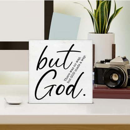 But God Wood Box Sign Christian Scripture Bible Verse Decorative Desk Sign Inspirational Home Prayer Room Shelf Tabletop Decor 5 X 5 Inches