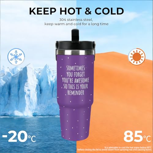 30 oz Sarcastic Travel Mug with Handle and Straw, Purple Awesome Reminder Stainless Steel Vacuum Insulated Tumbler, Water Bottle, Funny Encouragement Gifts for Women - color: sarcastic travel mug