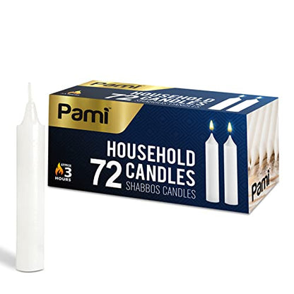 PAMI Traditional Shabbat Taper Candles,Unscented,Paraffin,3 Hr Burn,72-Pack - style: Box of 72