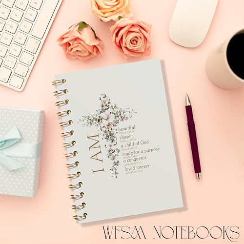 WFSM Inspirational Notebook - Christian Gifts, Daily Prayer Journal, Prayer Notebook, Spiral Bible Notebook, Christian Gifts Journal, Daily Prayer Journal, Christian Notebook for Women, 5.5x8.3 Inches - color: Flora Cross