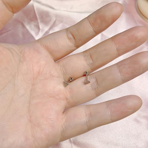 1 Pairs G23 Titanium 20G/18G/16G Press Fit Threadless Push Pop Top 4mm Flat Back Piercing Lip Stud Earring Labret Monroe Lip Ring Tragus Cartilage Bar Lehgth 6mm-12mm - color: 1 Pair Triangle