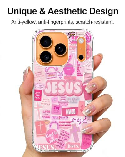 Pink Christian Aesthetic Phone Case Compatible with iPhone 17 Pro, Jesus Affirmation Verses Phone Cover for iPhone 17 Pro - color: Pink Aesthetic