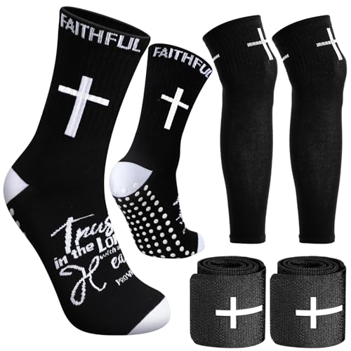 Glitopper 1 Set of Cross Socks Shin Guard Sleeves Shin Guard Straps with Bible Verse for Soccer Cup Soccer Party Favors Gifts Training Matches Basketball Football Grip Sports