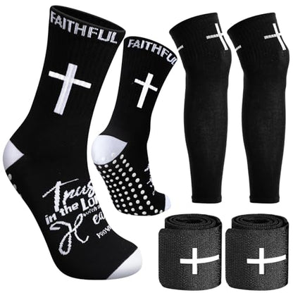 Glitopper 1 Set of Cross Socks Shin Guard Sleeves Shin Guard Straps with Bible Verse for Soccer Cup Soccer Party Favors Gifts Training Matches Basketball Football Grip Sports