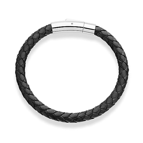 Miabella Genuine Italian Braided Leather Bracelet for Men, Made in Italy - color: Black, size: Small - 7" Length