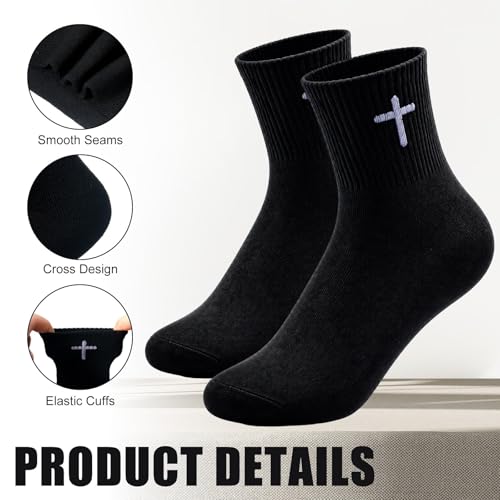 Skicuff 6/9 Pairs Christian Cross Socks Prayer Crew Stockings - color: Black