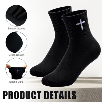 Skicuff 6/9 Pairs Christian Cross Socks Prayer Crew Stockings - color: Black